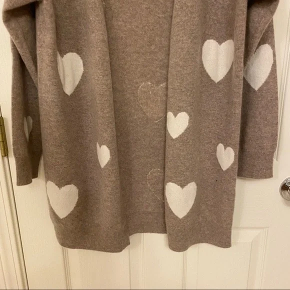 MAGASCHONI Heart Open Front Cashmere Cardigan in Pebble Heather/Frost White Sz M - Picture 6 of 9